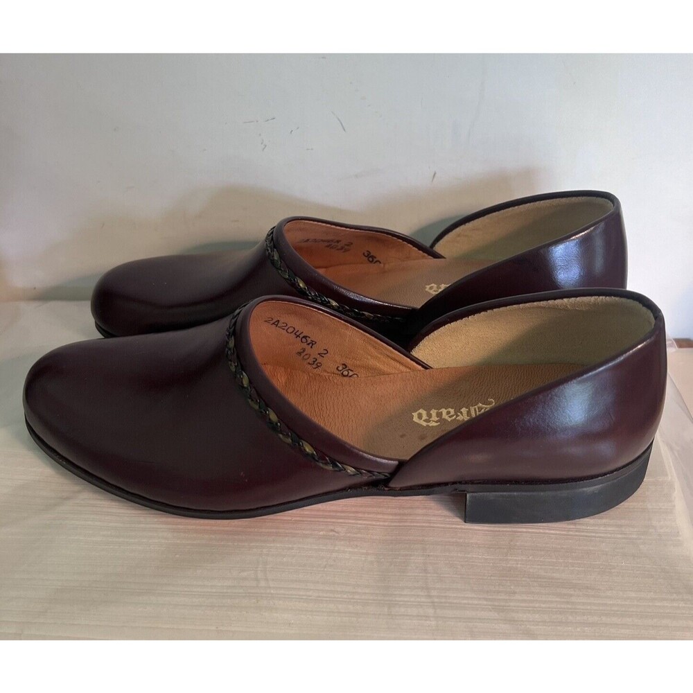 Evans Braid Hand Turned Sz 8 Leather Slippers Burgandy Vintage 1960